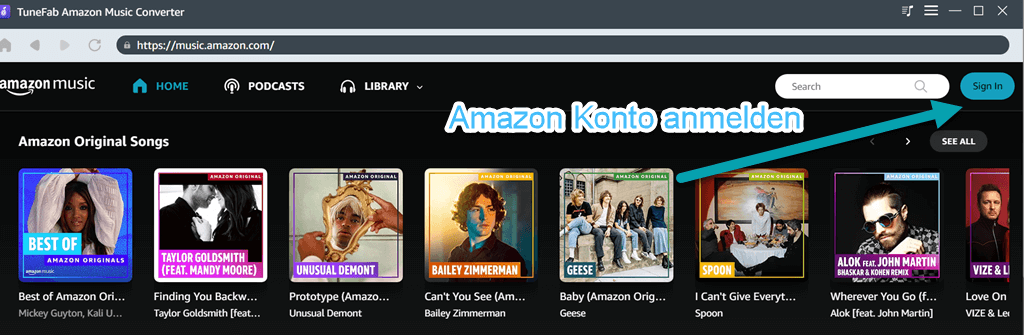 Amazon Music Konto anmelden