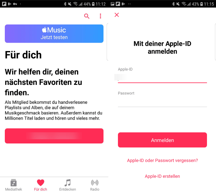 Apple ID auf Android anmelden