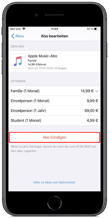 Apple Music kündigen iPhone