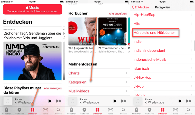 Apple Music Hörbücher finden mit App