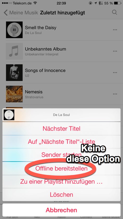 Apple Music offline bereitstellen geht nicht