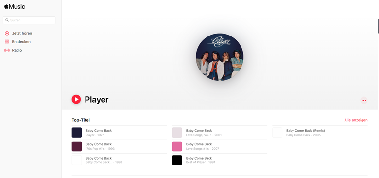 Apple Music Web Player Benutzeroberfläche