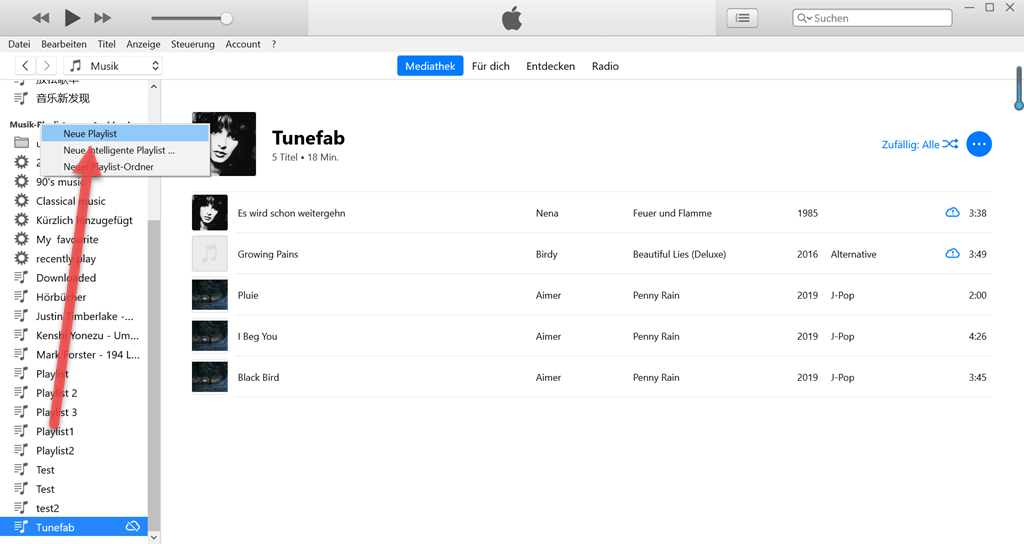 Eine neue Playlist in iTunes erstellen