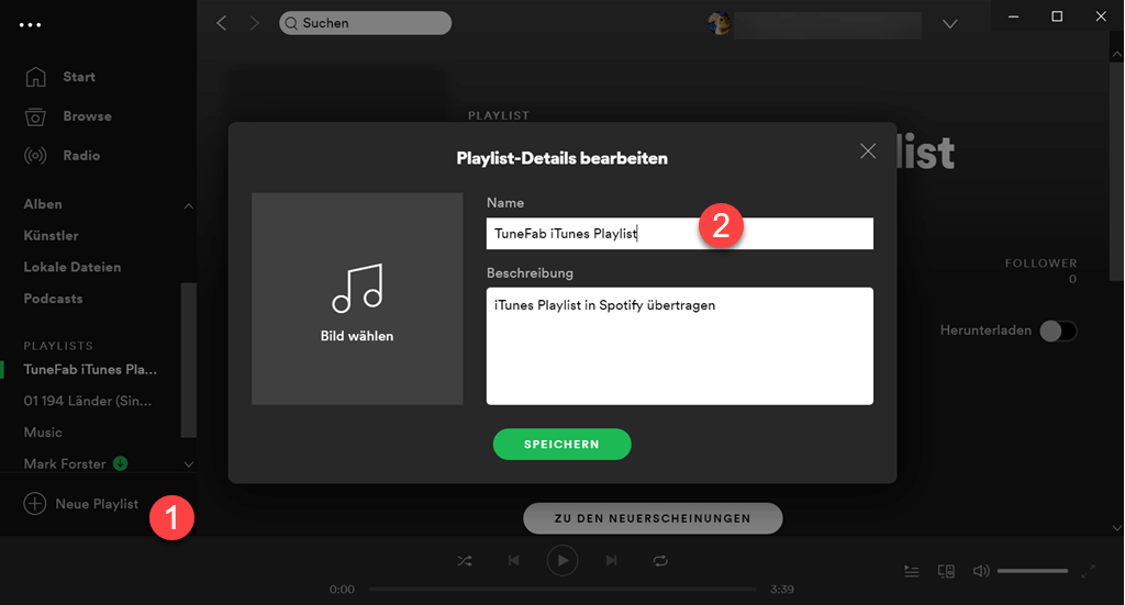 Eine neue Playlist in Spotify erstellen