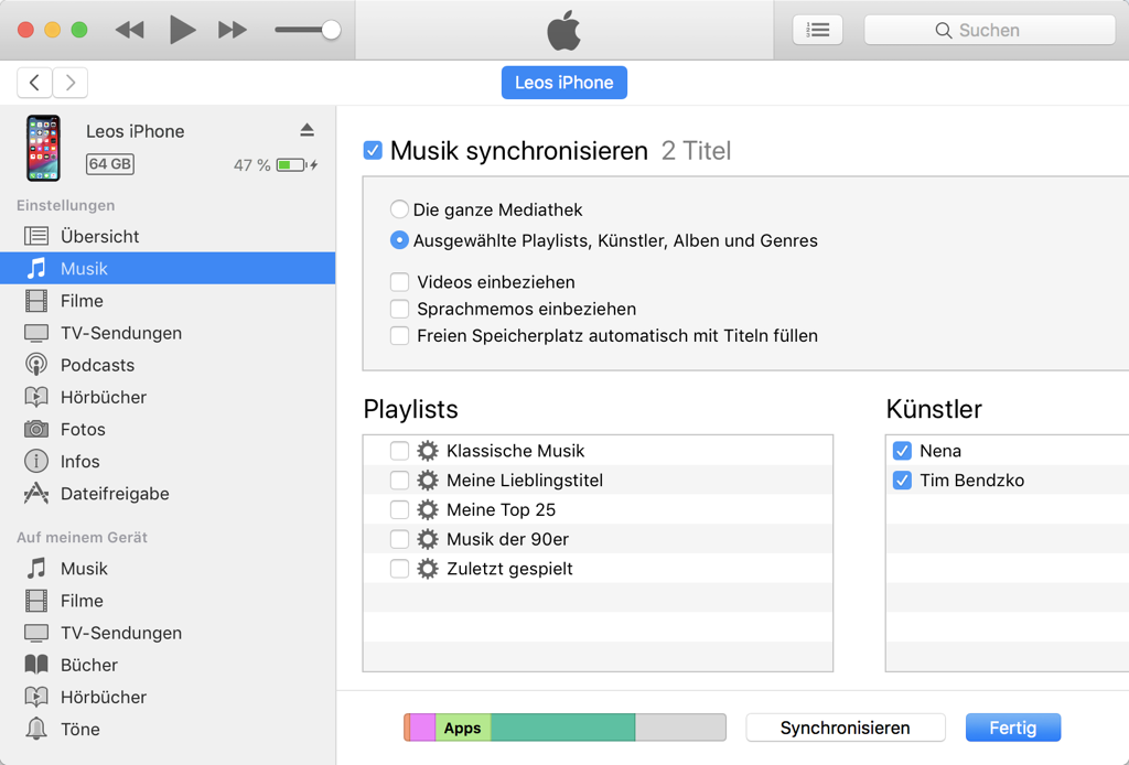 iTunes Musik synchronisieren