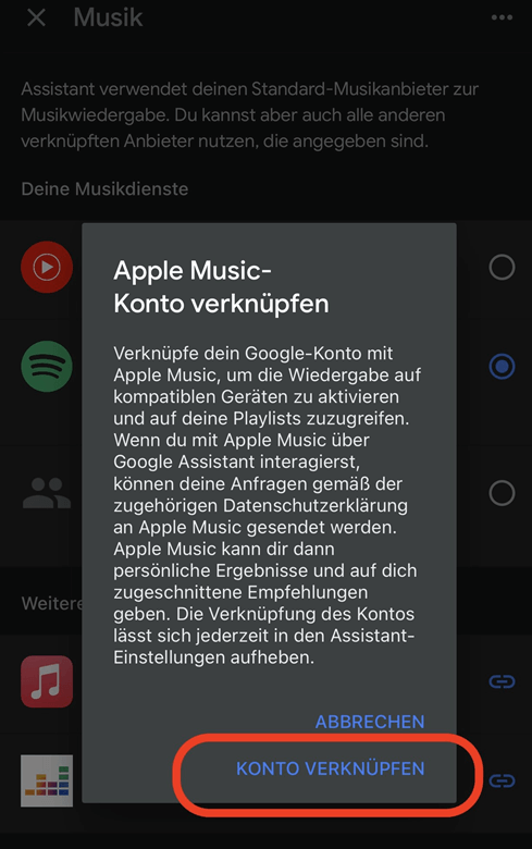 Apple Music-Konto verknüpfen