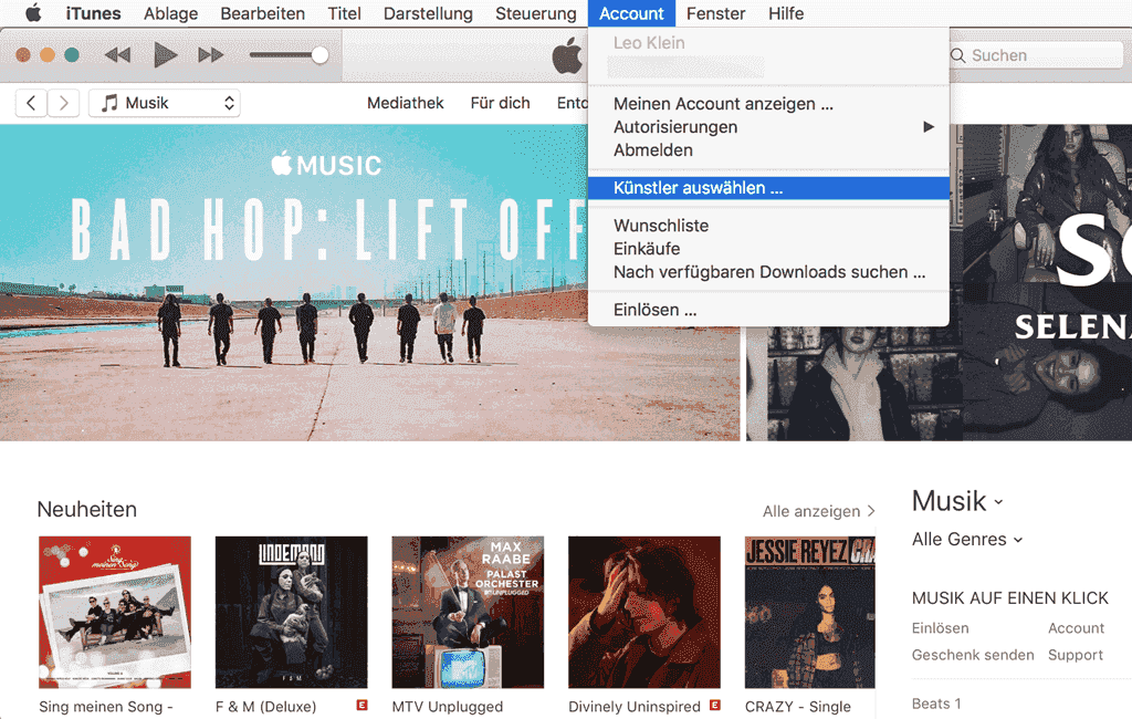 Mac Apple Music Künstler auswählen