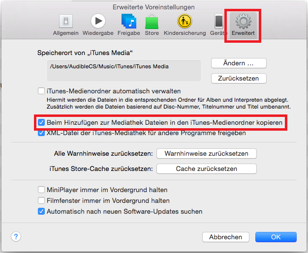 Mac iTunes Audible Dateien als Kopie speichern