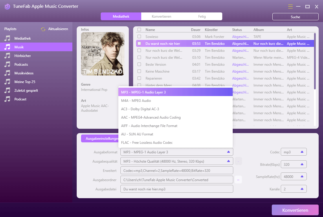 Apple Music Converter Ausgabeformat auswählen