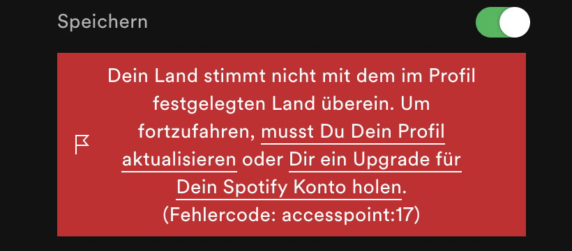 Spotify Fehlercode 17