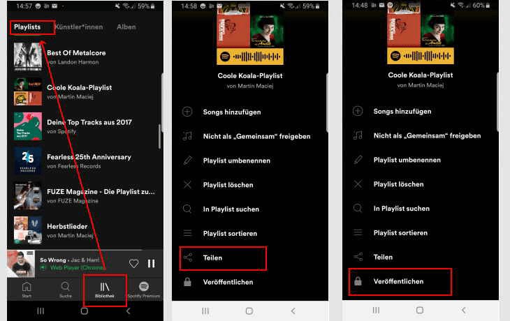 Spotify Playlist veröffentlichen Android
