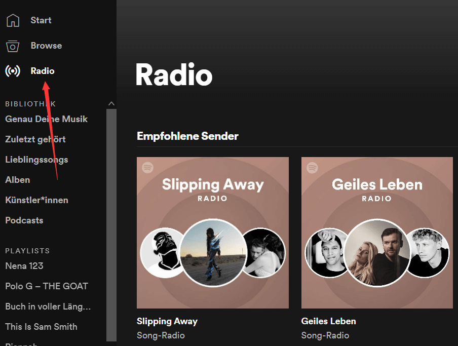 Spotify Radio finden und hören