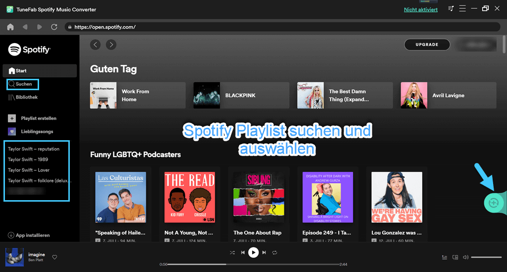 Spotify Playlist suchen und auswählen