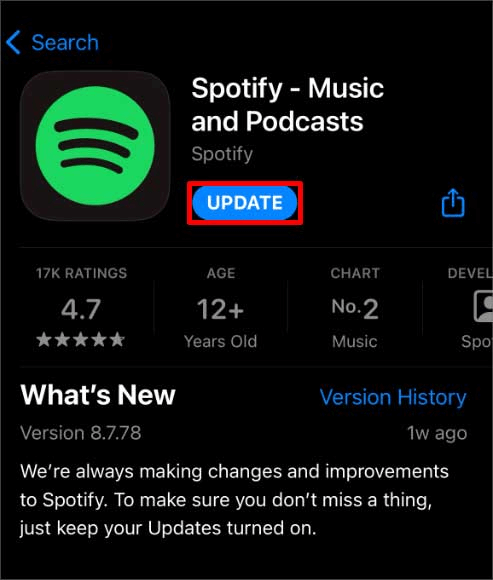 die Spotify App aktualisieren