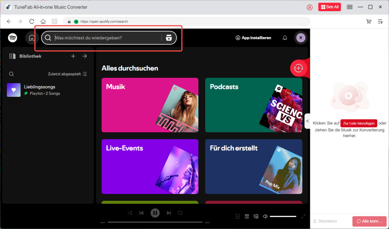 Spotify Musik suchen